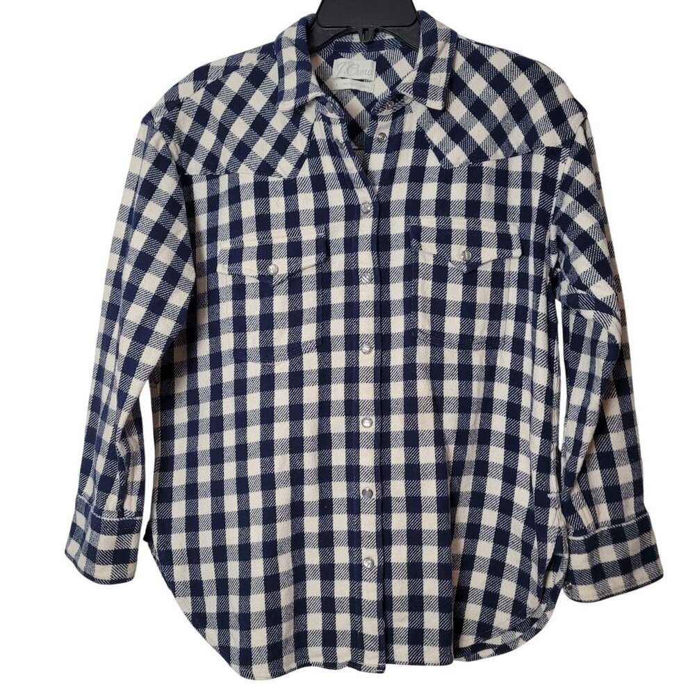 J. Crew Womens Blue & White Checkered Button-Up Shirt - Picture 2 of 15